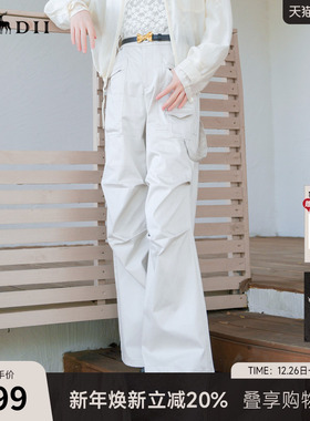 谜底伞兵裤女2025秋新款运动休闲设计感宽松直筒裤长裤257MK7864