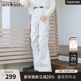 长裤 运动休闲设计感宽松直筒裤 257MK7864 女2025秋新款 谜底伞兵裤