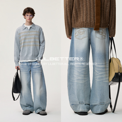 Lilbetter防拖地做旧水洗牛仔裤