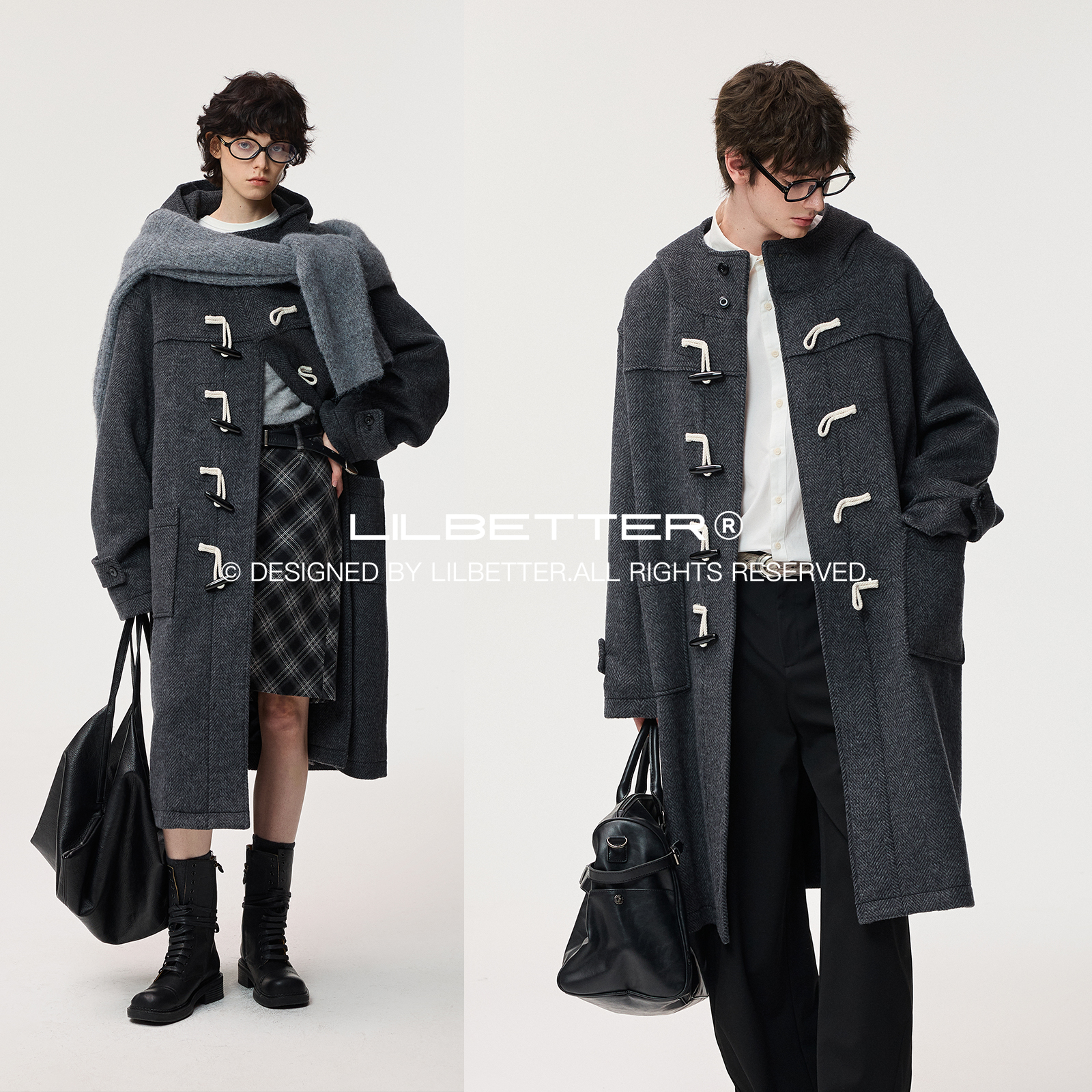 Lilbetter牛角扣毛呢大衣