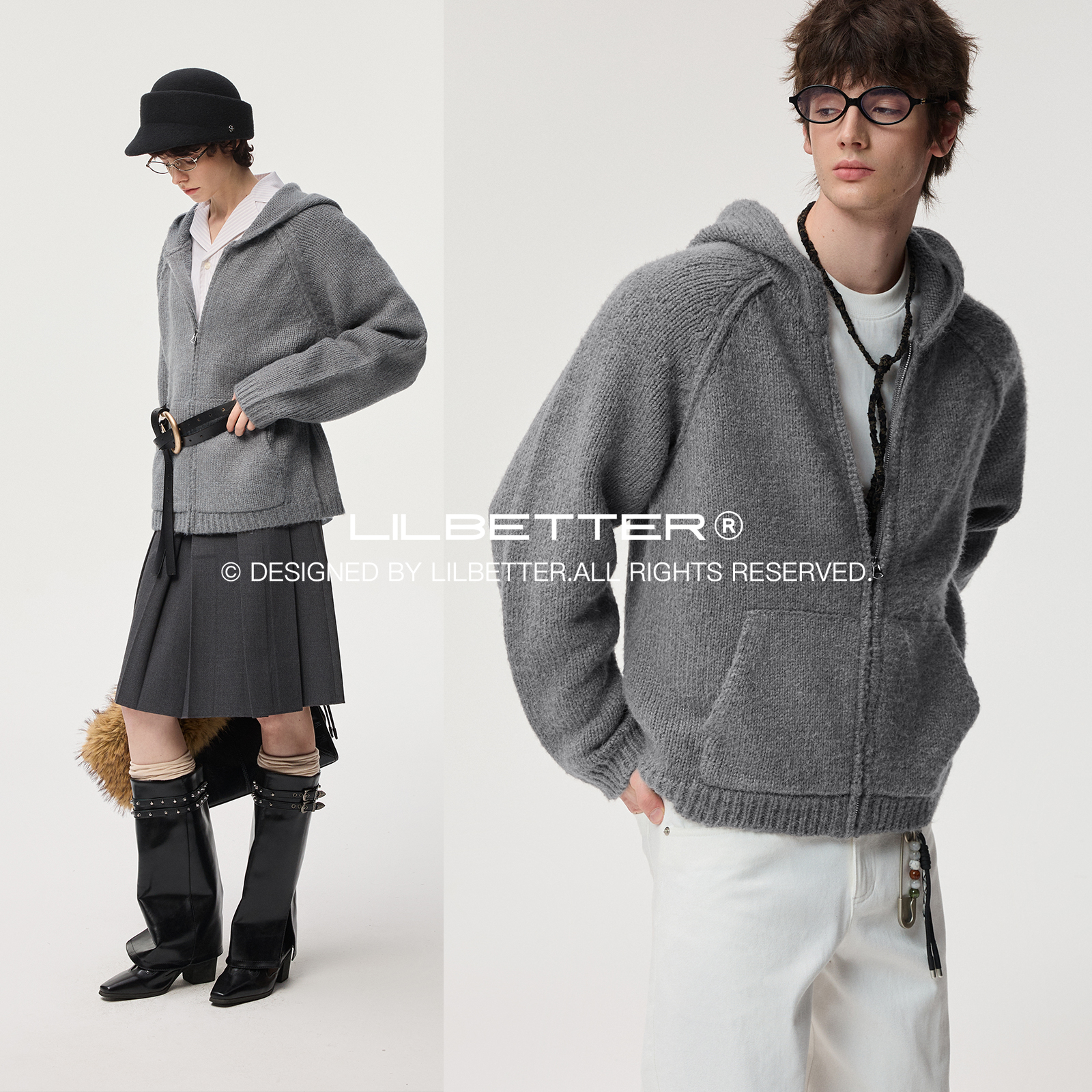 Lilbetter羊毛混纺纱连帽毛衣