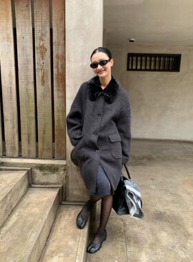 （清仓不退不换）进口苏丽羊驼绒大衣水貂毛四扣手工大衣高级大衣