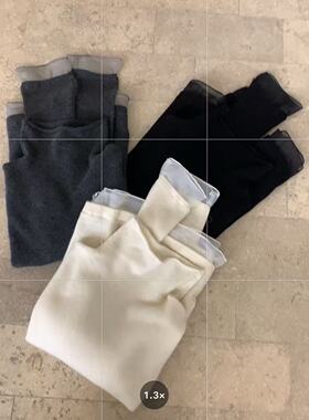 韩国东大门2025秋冬季新款拼接网纱纯色套头长袖针织衫配皮草一绝