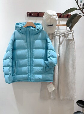 2025新款韩系湖蓝色中长款羽绒服外套90白鸭绒一手长慵懒风