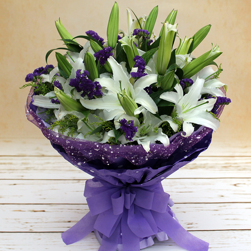 送花9枝25朵白百合花香水百合武汉同城鲜花速递江汉汉阳武昌青山