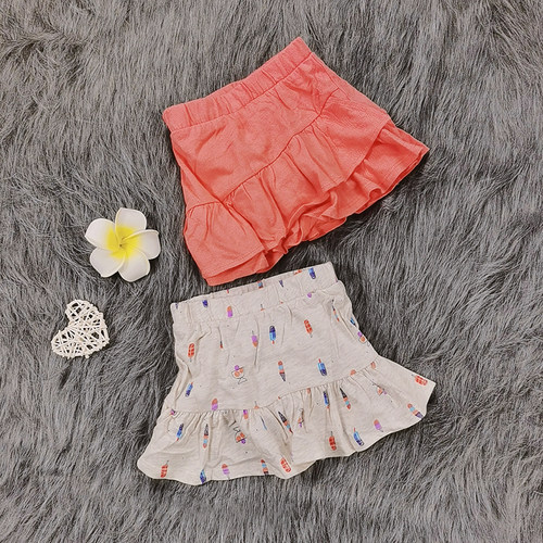 PEKKLE夏季纯棉女童木耳花边女孩防走光半身短裤裙松紧腰甜美可爱