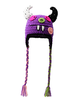 搞怪保暖毛线帽子女秋冬季长辫子绿色针织套头帽子潮加厚