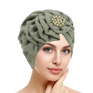 拍帽多色贴花头巾四季打皱街纯色新款花朵单侧小帽速卖通长条时尚