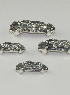 S999纯银做旧复古泰银3D硬银足银如意招财字貔貅男女红绳手链配件