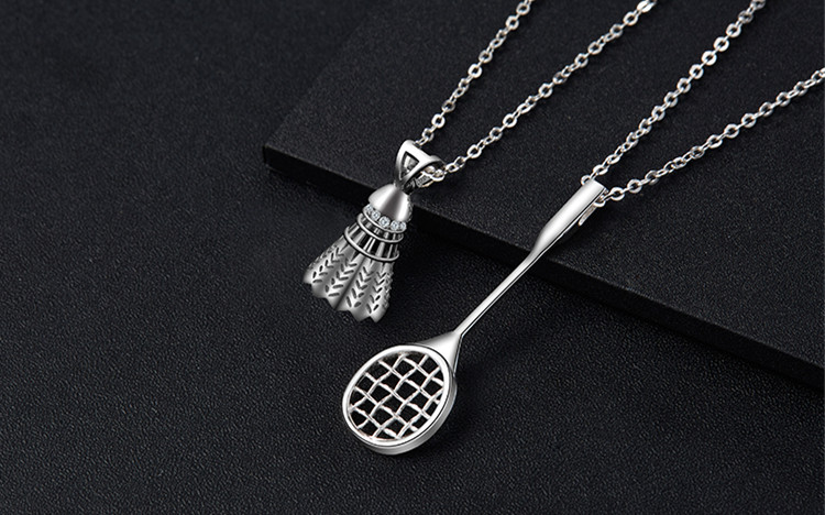 S925纯银项链首饰品女款羽毛球拍镶钻耳钉吊坠开口红黑绳圆珠手链