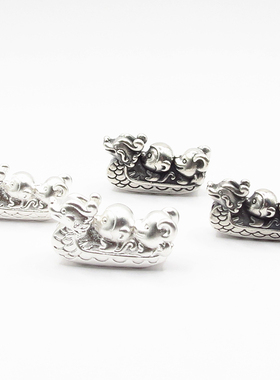 S999纯银复古泰足银3diy硬银三合贵人生肖龙舟手链串红黑绳子配件