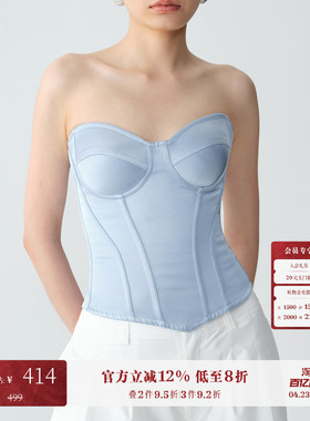 CORSELET 丝绒蝴蝶吊带蓝色缎面鱼骨胸衣塑形西装内搭抹胸