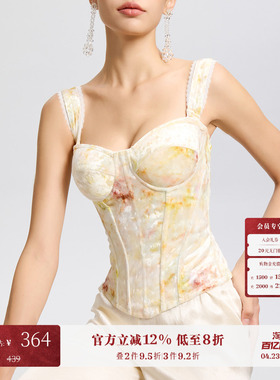 CORSELET 瓦尔登湖提花天鹅绒丝绒鱼骨胸衣吊带修身外穿上衣女