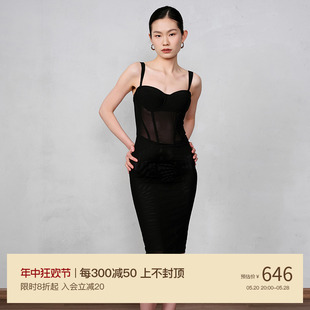 CORSELET 高级感连衣裙夏 束腰修身 网纱褶皱鱼骨胸衣宴会礼服法式