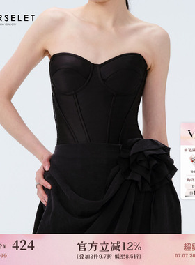 CORSELET 24SS 丝绒蝴蝶吊带黑白色缎面鱼骨胸衣塑形西装内搭抹胸