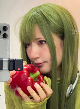 三只猫Meow| 鞠婧祎同款绿色假发亚文化音乐节写真可爱整顶假发女