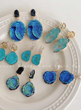 长天｜蓝色晕染耳钉银针耳环个性高级感耳饰