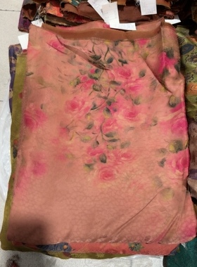 155元/米 全真丝透孔花罗红云纱面料布料 粉花