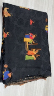 155元/米 全真丝透孔花罗红云纱面料布料 仕女图