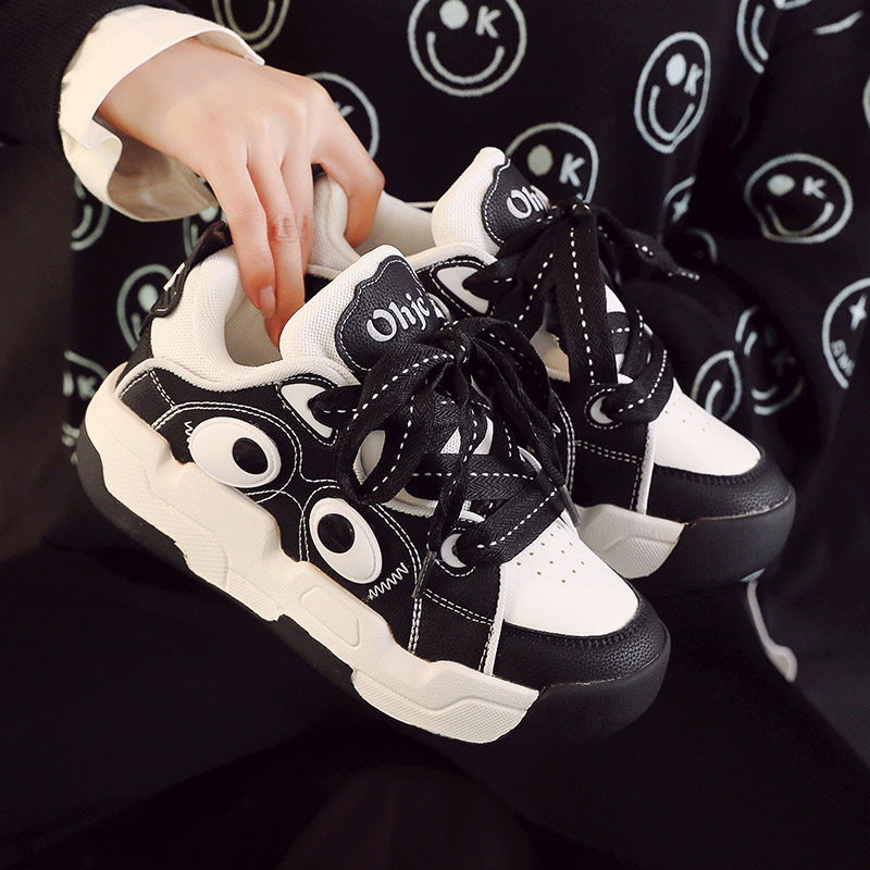 熊猫眼厚底圆头新款小众面包鞋