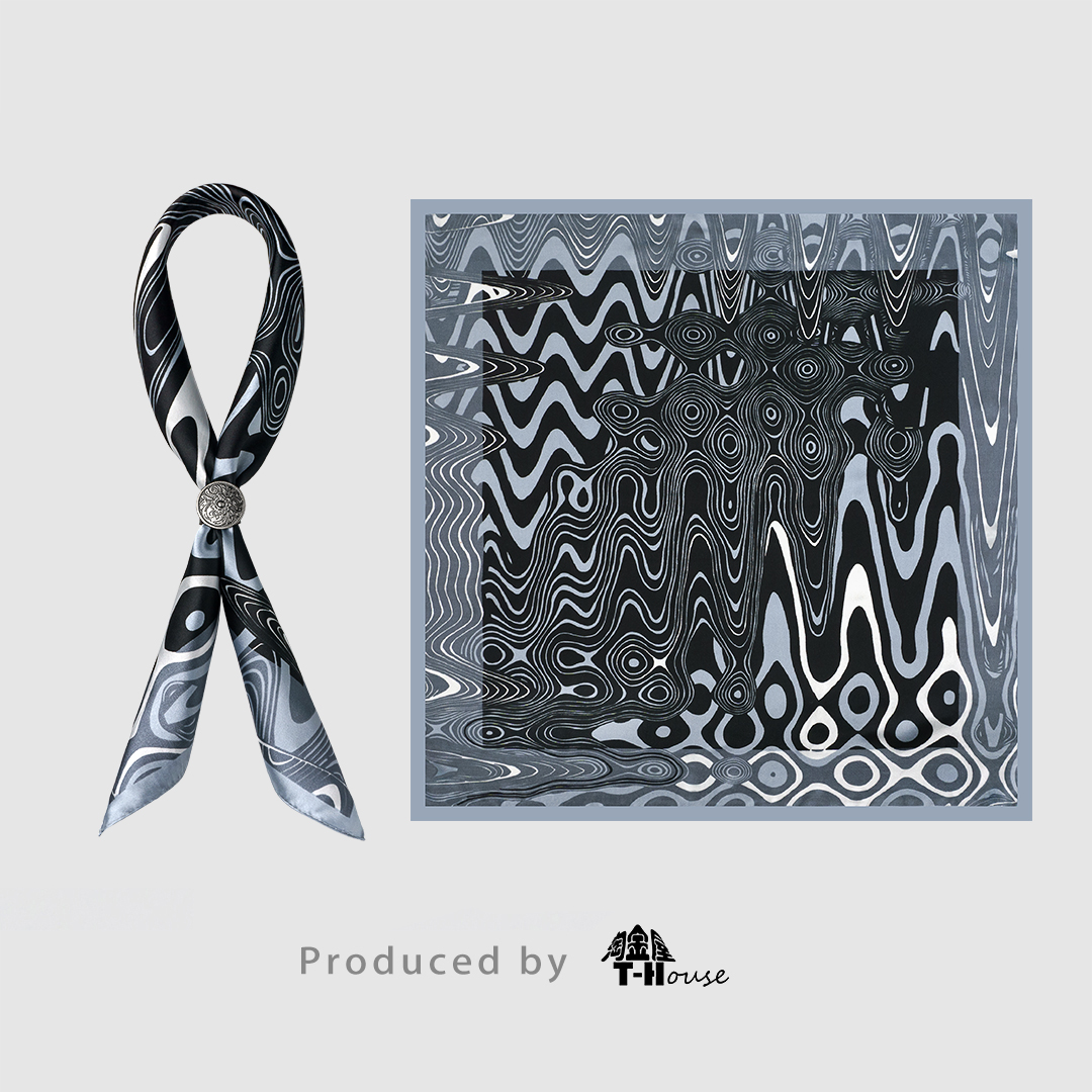 Vintage男士丝巾波浪纹小方巾英伦衬衫领巾复古小围巾送丝巾扣