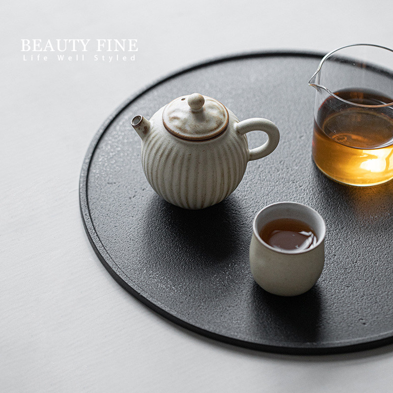 柏斐家饰 轻奢乌金石手工茶盘 干泡台小型茶盘家用壶承茶台托盘