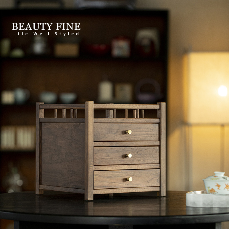 柏斐家饰黑胡桃木茶饼收纳柜