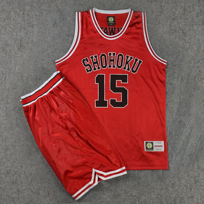 SD灌篮高手球衣队服湘北15号桑田登纪篮球衣背心篮球服套装红色