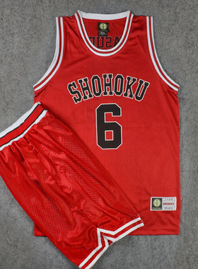 SD灌篮高手球衣队服湘北6号安田靖春篮球衣背心篮球服套装黑色