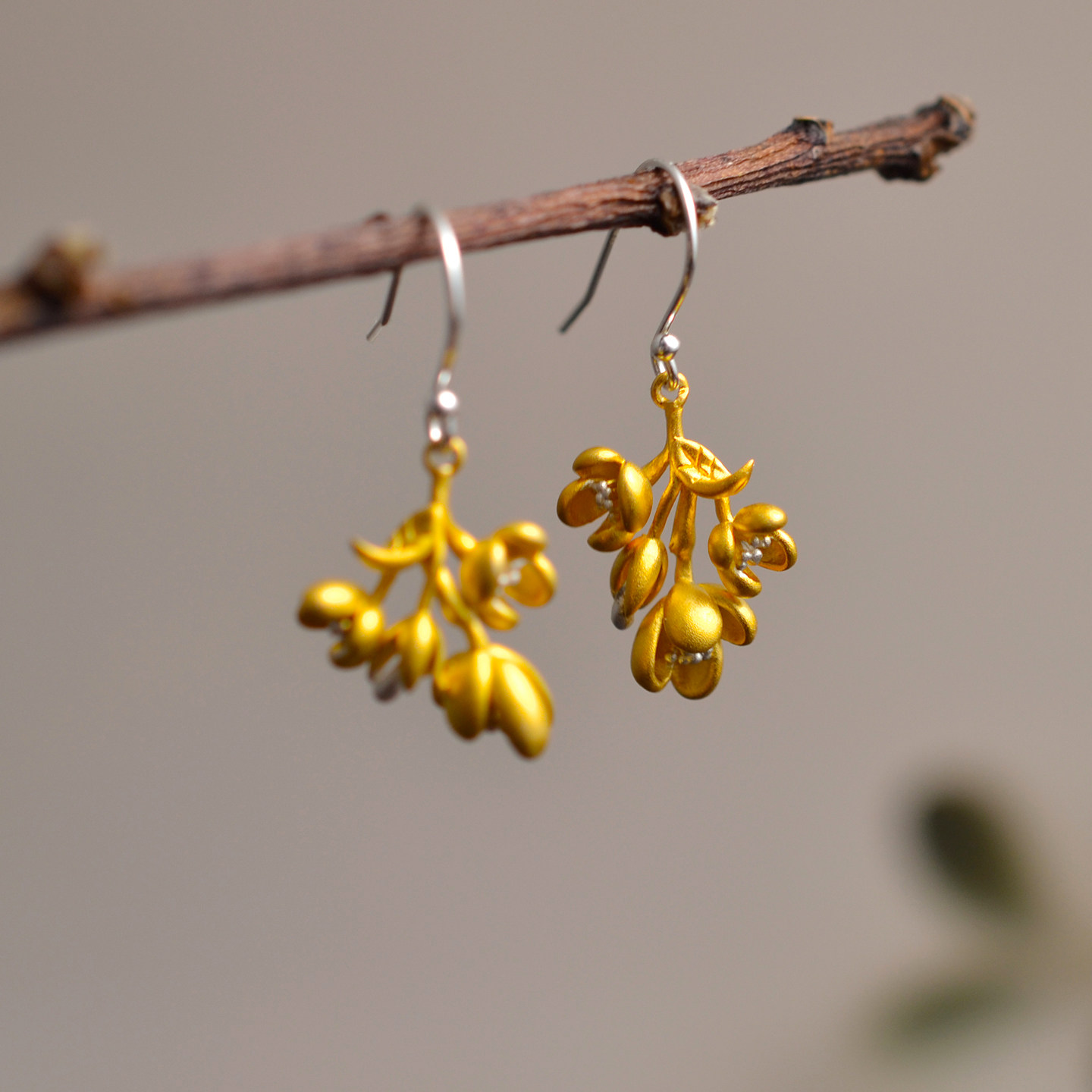 原创新中式国风立体一簇桂花耳环