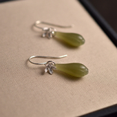 「桃玉映春」925银桃花镶嵌天然和田玉玉兰耳环 新中式 耳坠