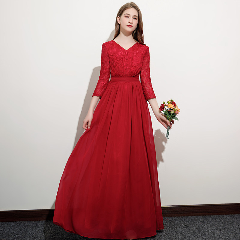 少女大童长袖小提琴音乐会演奏晚礼服儿童钢琴考级乐团合奏连衣裙