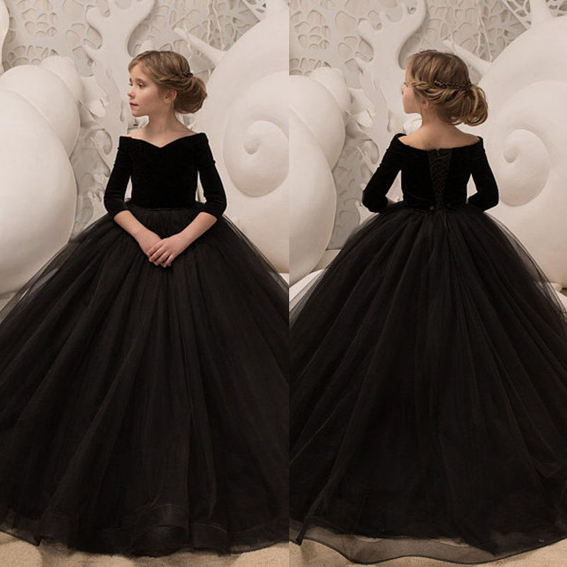 丝绒长袖长款晚礼服女公主裙