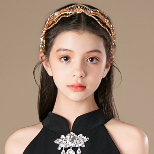 儿童发箍花童头饰女童高端百搭金色发饰女孩公主生日钢琴演出发箍