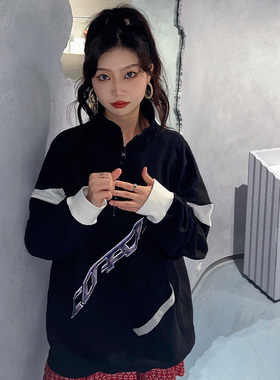 Corade．宝葫芦金属字母情侣卫衣女新款炸黑色宽松流行运动