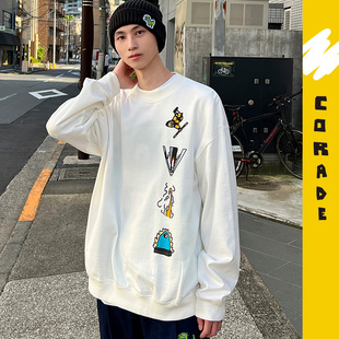 原创设计潮流情侣ins 白色圆领卫衣 corade宝葫芦 登登等灯系列