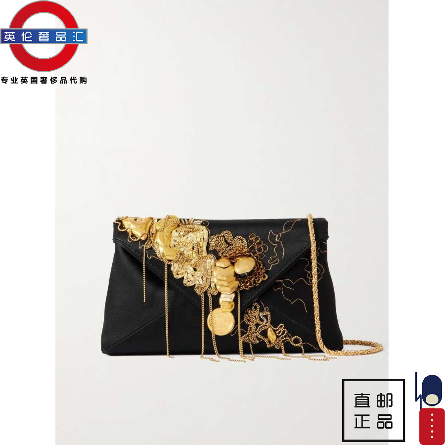 英伦代购 2女新款DRIES VAN NOTEN 带缀饰缎布手拿包 伦敦包邮