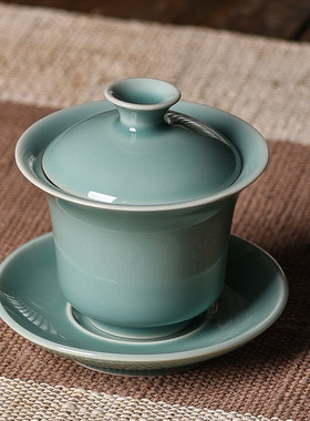 青瓷三才盖碗泡茶功夫茶具家用