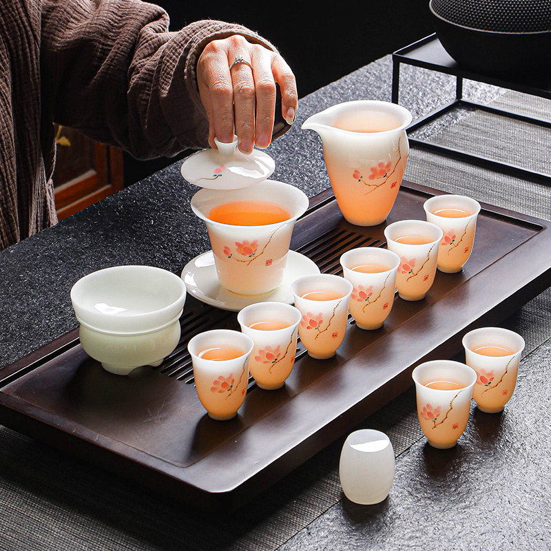 冰种玉瓷手绘功夫茶具套装