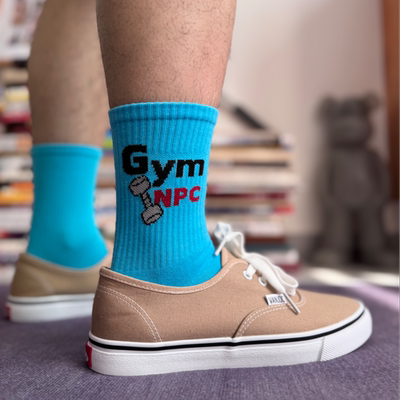 GymNPC健身运动袜蓝色男女同款棉袜舒适吸汗中筒袜