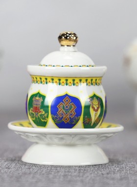 八吉祥陶瓷圣水杯中国白色供水杯招财进宝净水杯供佛杯佛具摆件