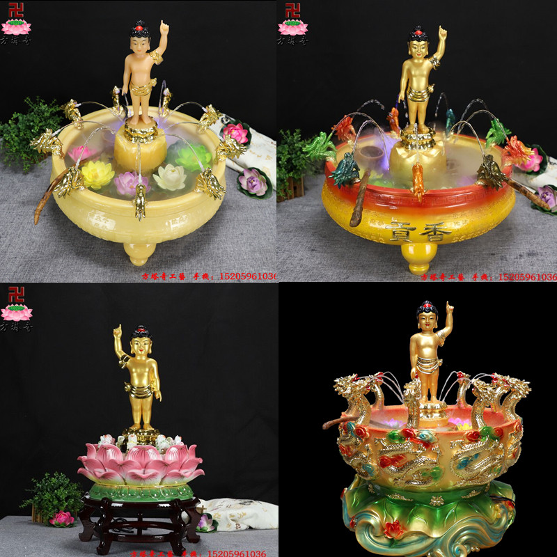 多规格莲花盆浴佛唯我太子佛九龙浴佛盆喷水释迦牟尼佛像摆件