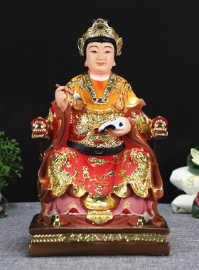 中式12寸敦煌彩贴金坐椅注生娘娘送生娘娘金花夫人佛堂神像摆件