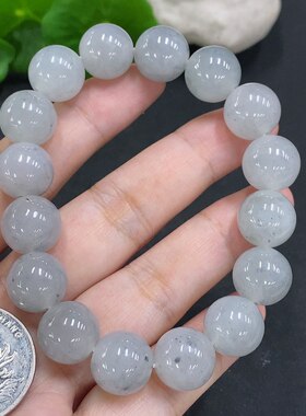 翡翠天然A货糯冰种水头好乌鸡飘花圆珠手串12.5MM