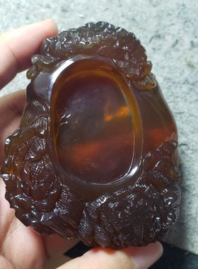缅甸琥珀 笔洗 金棕珀 雕件 摆件 93.9克 90*72*28MM