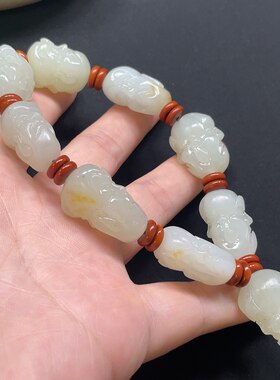 和田玉新疆籽料带皮十八罗汉手持手串17MM