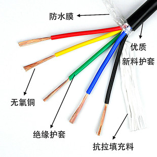 3X4+1国标3*6+1铜芯3+2芯电缆RVV4x1.5/2.5平方黑色阻燃护套软线