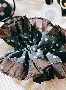 韩国进口东大门韩剧同款波点荷叶少女心大肠发圈皮筋头绳美拉德