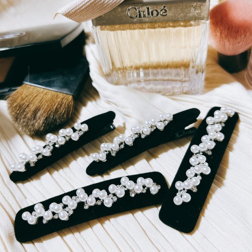 韩国进口东大门小香珍珠闪钻丝绒名媛少女心碎发夹边夹刘海夹