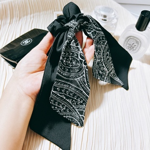 韩国进口东大门复古民族腰果花韩剧同款 飘带黑色小香大肠发圈皮筋